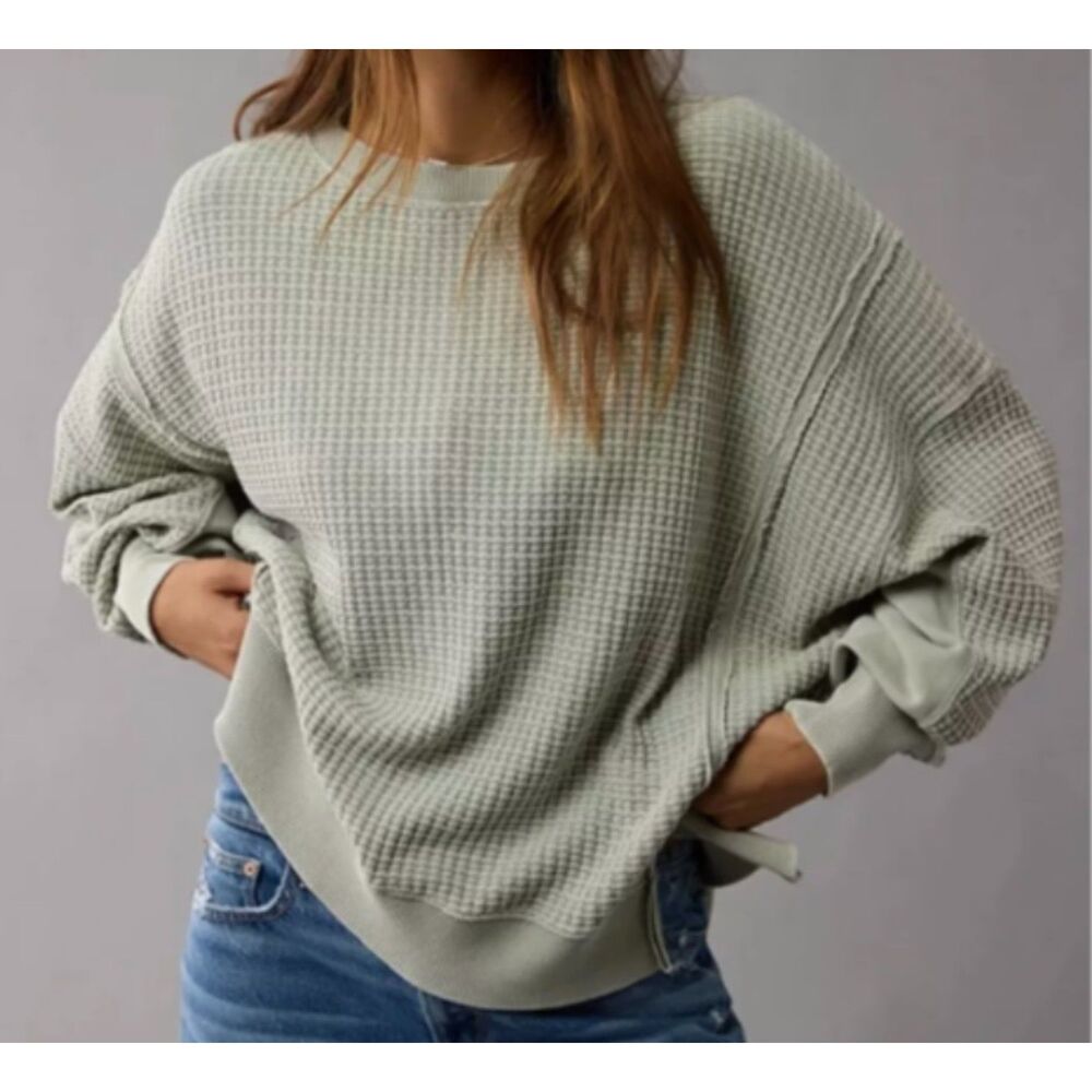 American Eagle Big hug oversized slouchy waffle knit sweatshirt